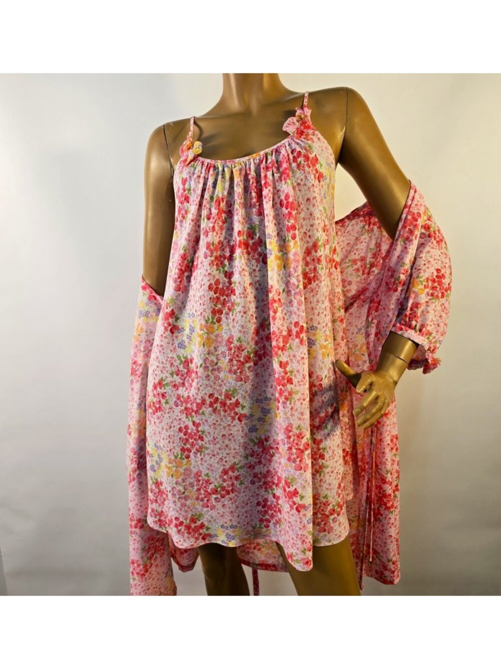 Oscar De La Renta Pink Label Floral Nightgown and Robe Set Sz Small Y2K Fashion